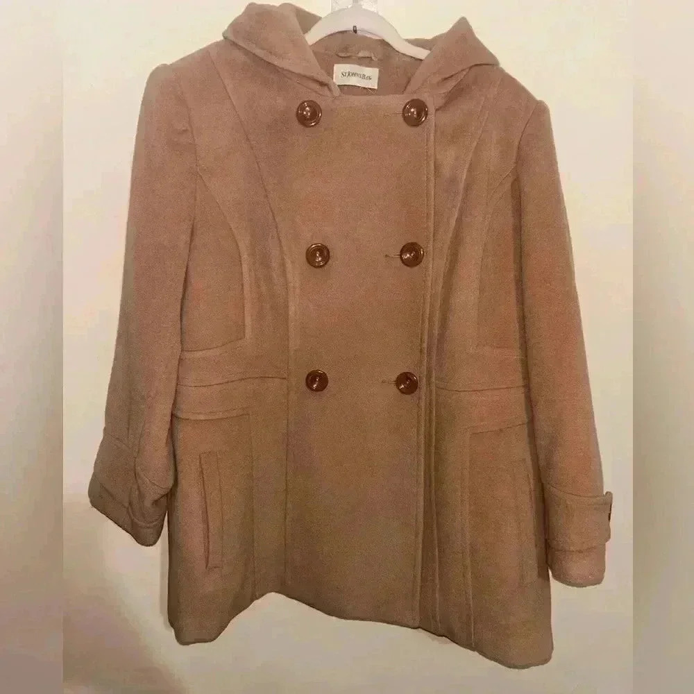St Johns Bay Womens Jacket Wool Cashmere Blend Double Breasted Pea Coat Size M